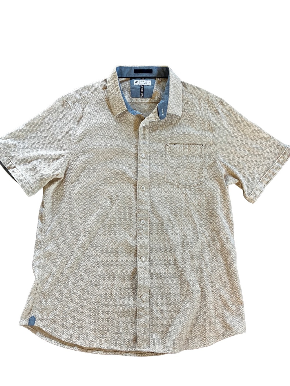 7 Diamonds 4-Way Stretch Dobby Button Up Shirt XXL Tan Beige Performance